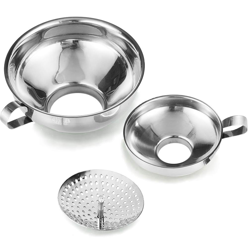 Canning Funnel Set with Strainer – Wide & Regular Mouth Jar Funnels 3 Pack Stainless Steel Kitchen Tools