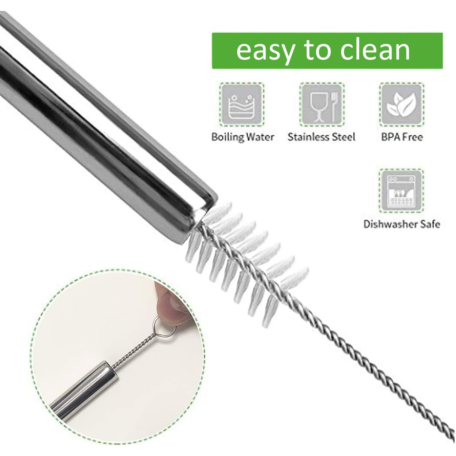 16 Pack Reusable Stainless Steel Metal Straws – 8 Straight 8 Bent 8.5 Inch with Cleaning Brushes