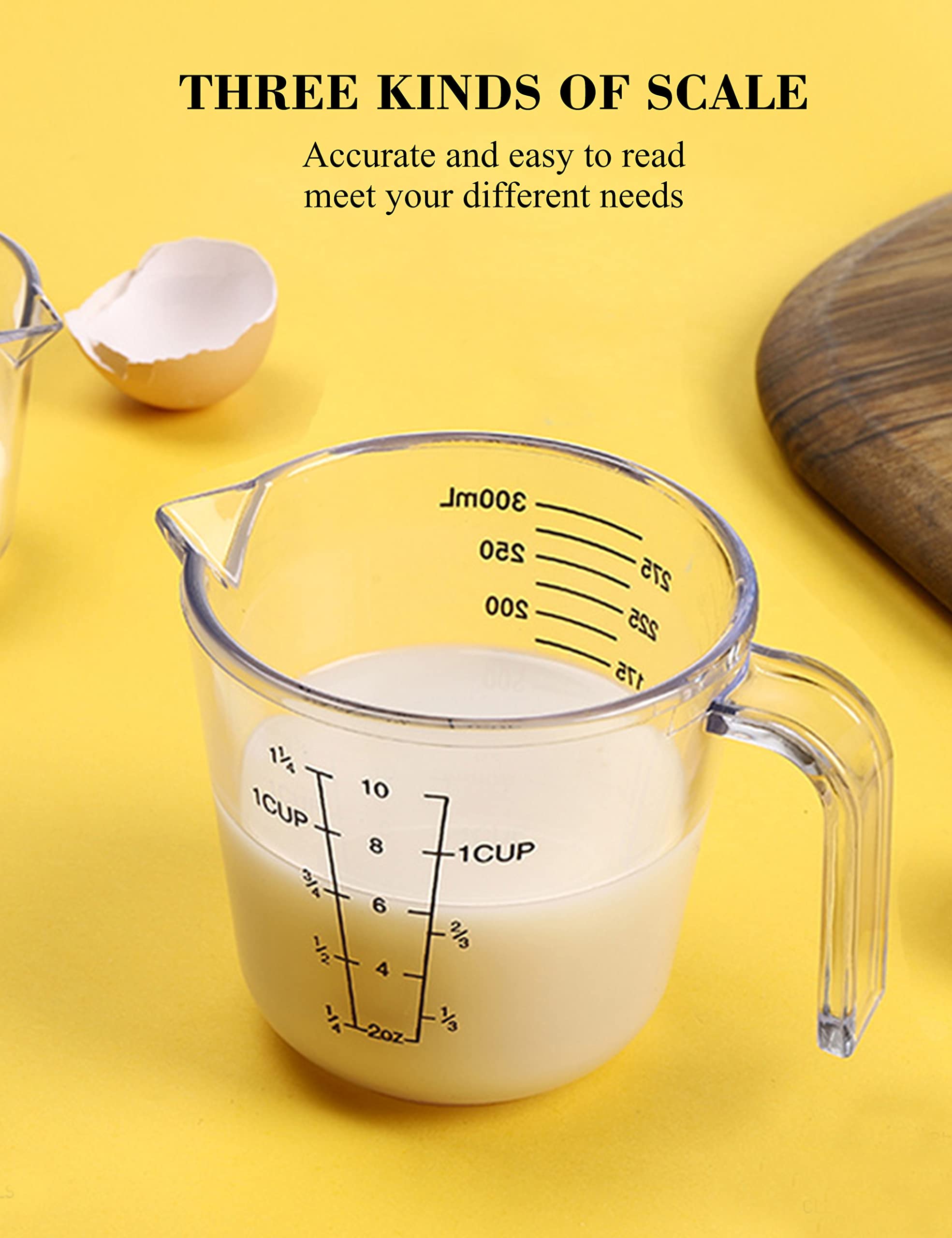 Measuring Cups Set – BPA Free Plastic Liquid Cups with Spout and Measurement Scales (Clear)