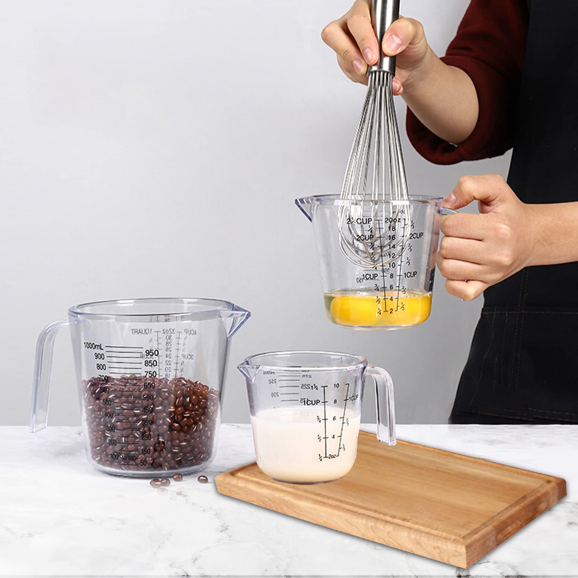 Measuring Cups Set – BPA Free Plastic Liquid Cups with Spout and Measurement Scales (Clear)