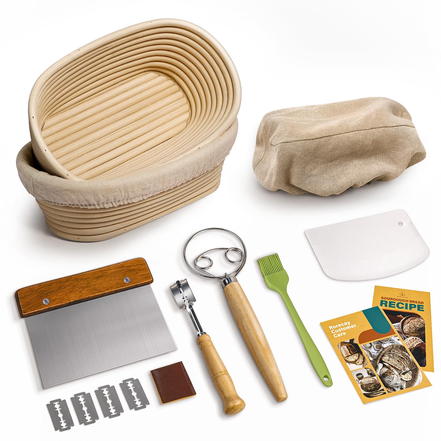 Bread Banneton Proofing Basket Set – 9 Inch Round & 10 Inch Oval Cane Sourdough Baking Kit with Tools