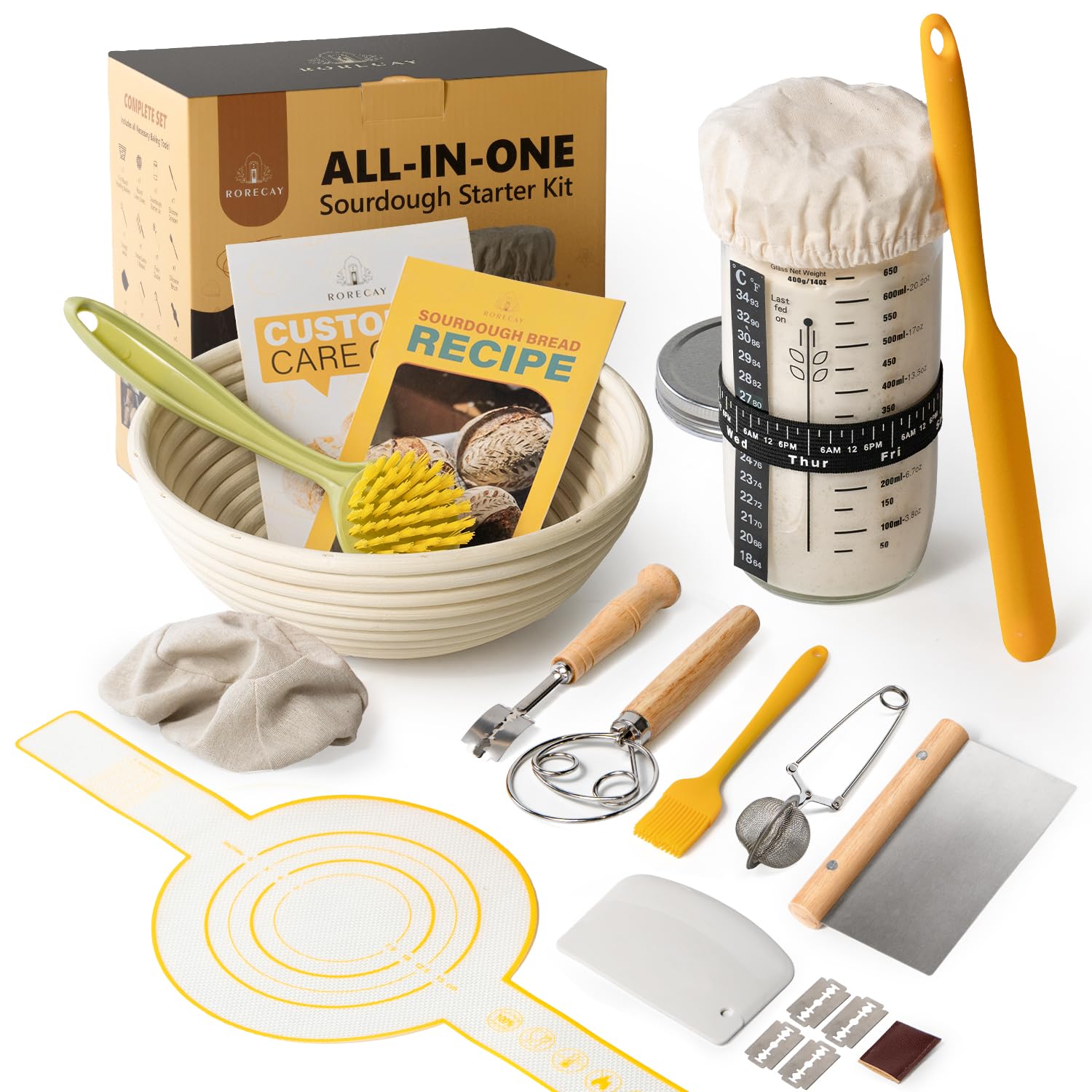 Bread Banneton Proofing Basket Set – 9 Inch Round & 10 Inch Oval Cane Sourdough Baking Kit with Tools