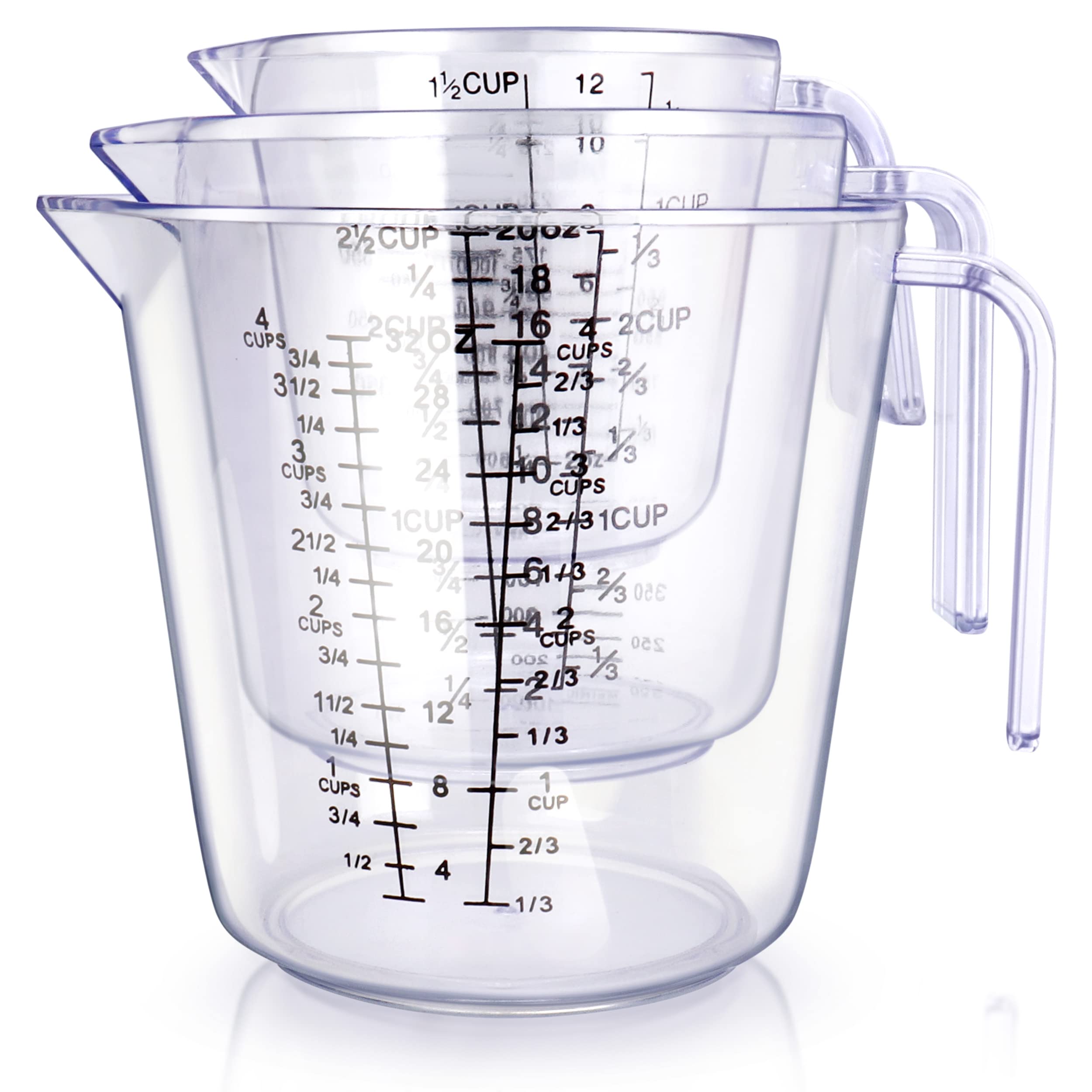 Measuring Cups Set – BPA Free Plastic Liquid Cups with Spout and Measurement Scales (Clear)