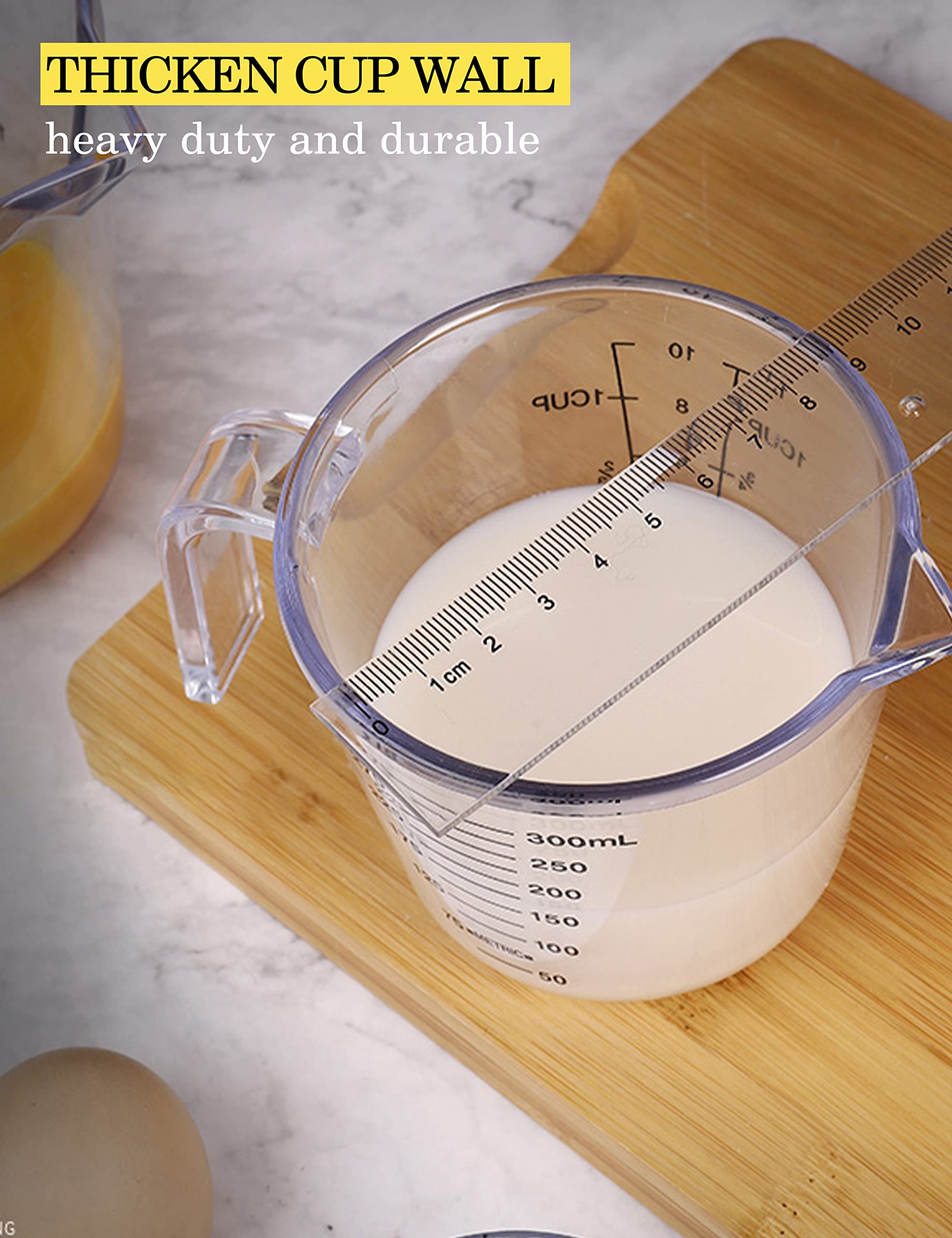 Measuring Cups Set – BPA Free Plastic Liquid Cups with Spout and Measurement Scales (Clear)