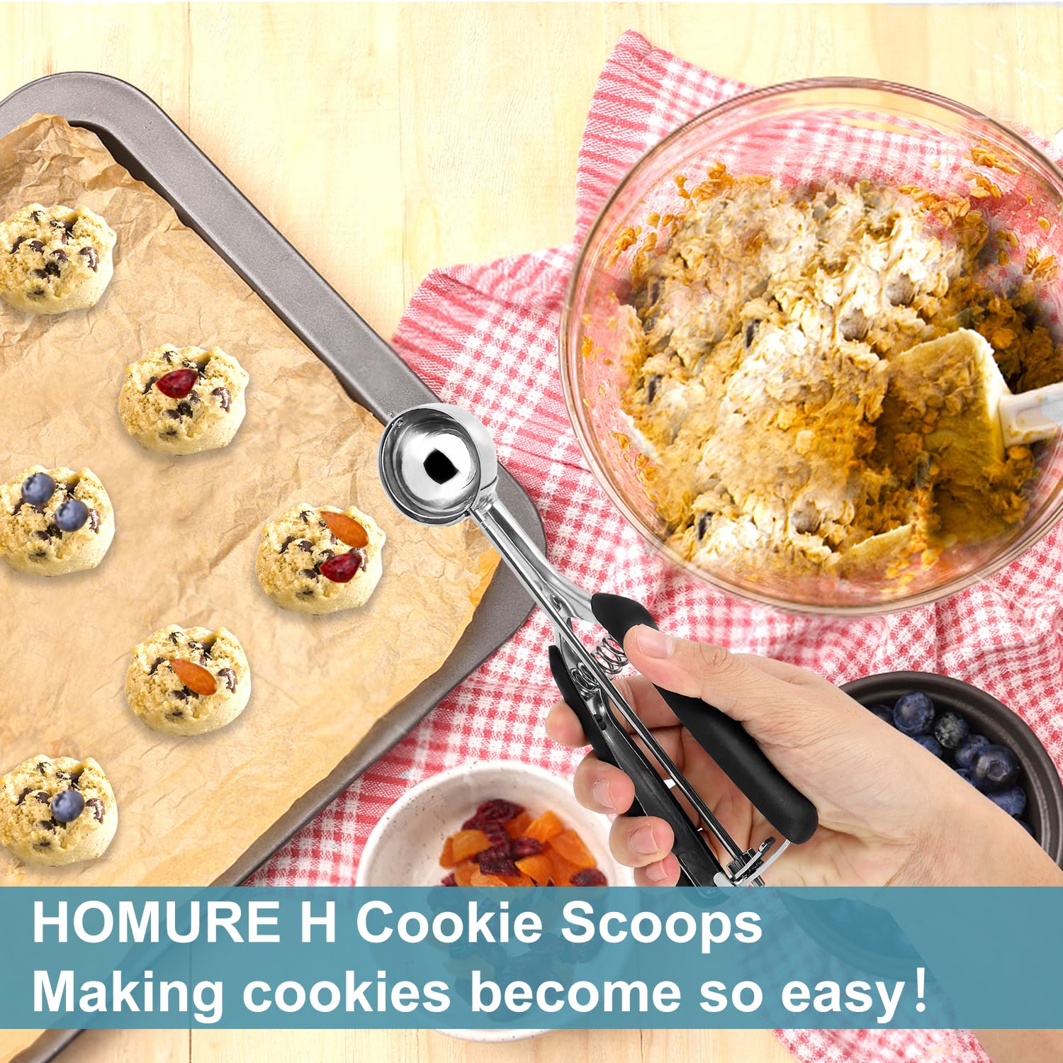 Cookie Scoop Set – 3 Sizes 1 Tbsp 2 Tbsp 3 Tbsp Stainless Steel Baking Scoops for Cookies Cupcakes & Ice Cream